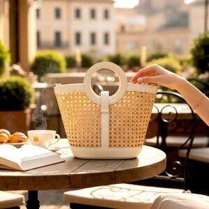 Rose White Italian Leather Handbag – Elegant Top Handle & Shoulder Bag for Women